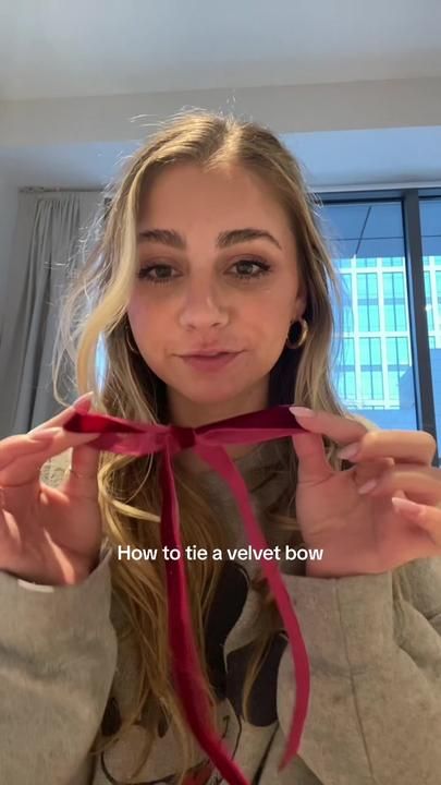 Look at me so informational #christmas #velvetbows #christmastrends #b... | How To Tie A Bow | TikTok How To Tie A Ribbon In Your Hair, How To Tie A Bow With Ribbon For Hair, How To Tie A Velvet Ribbon Bow, Velvet Bows On Christmas Tree, How To Tie A Bow With Ribbon, How To Tie A Bow, Tie Bows With Ribbon, How To Tie Ribbon, Christmas Tree Bows