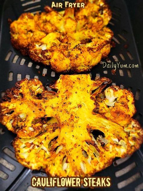 Daily Yum, Air Fryer Cauliflower, Cauliflower Steaks Recipes, Cauliflower Steak, Roasted Cauliflower Steaks, Steak Sandwiches, Air Fryer Recipes Vegetarian, Air Fryer Steak, Air Fryer Oven Recipes