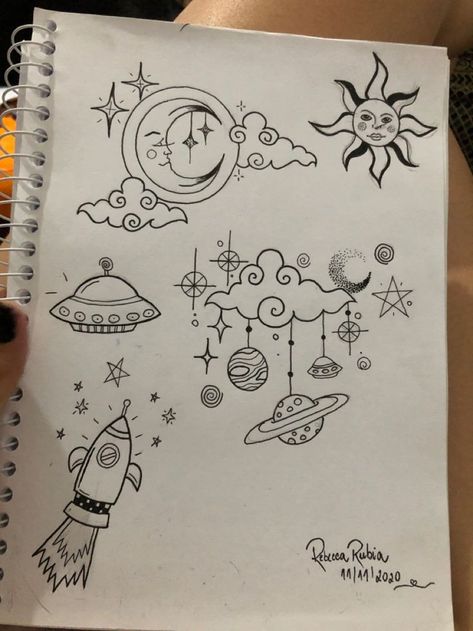 Celestial Doodles, Celestial Drawings, Punk Doodles, Planet Sketch, Doddle Art, Hand Doodles, Space Drawings, Seni 2d, Meaningful Drawings