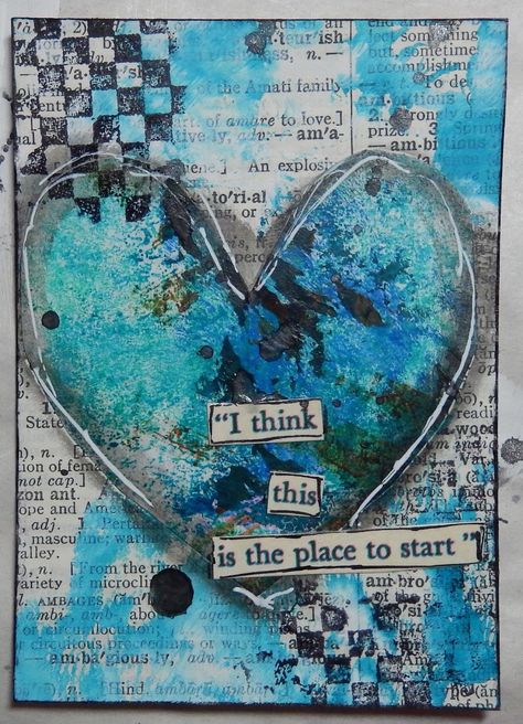 Mixed Media Heart ATC by Christy Houser Kunstjournal Inspiration, Art Trading Cards, Mixed Media Journal, Mixed Media Projects, Mixed Media Art Journaling, Mix Media, Artist Trading Cards, Art Journal Pages, Heart Art