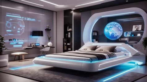 A Holographic Smart Modern Hightech Scifi Futuristic Bedroom Interior 3d Home Decor#pikbest##Photo Star Trek Decor, Futuristic Rooms, Futuristic Houses, Futuristic Room, Sci Fi Room, Futuristic Bedroom, Modular Bed, Star Wars Technology, A Studio Apartment