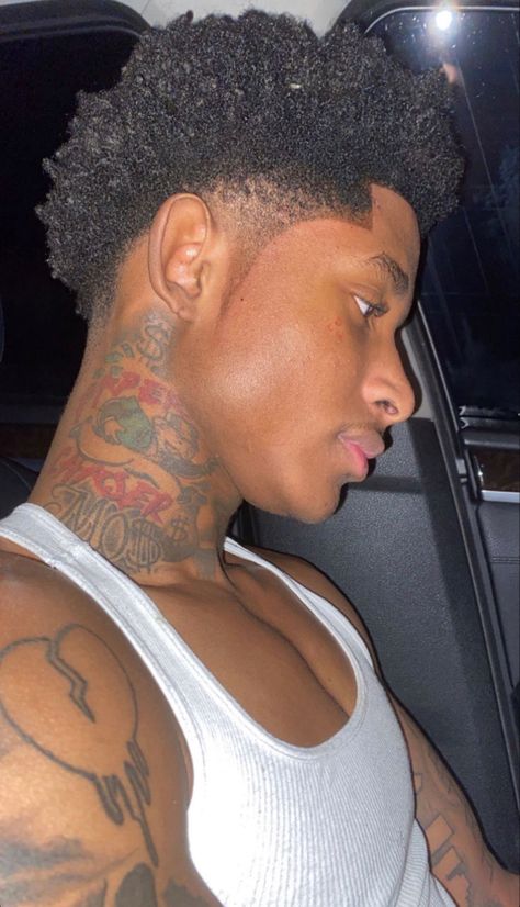 Black Men Neck Tattoo Ideas, Tattoos On Black People, Hood Neck Tattoo For Guys, Money Bag Tattoo, Black People Tattoos, Front Neck Tattoo, Tattoo On Neck, Pictures Of Tattoos, Dark Skin Tattoo