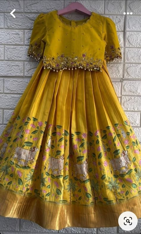 Frock Ideas For Kids, Half Saree For Kids, Pattu Langa Blouse Designs, Kids Pattu Langa Designs, Pattu Lehenga For Kids, Kids Lehanga Design, Pavadai Sattai Designs, Pattu Pavadai Designs, Kids Party Wear Dresses