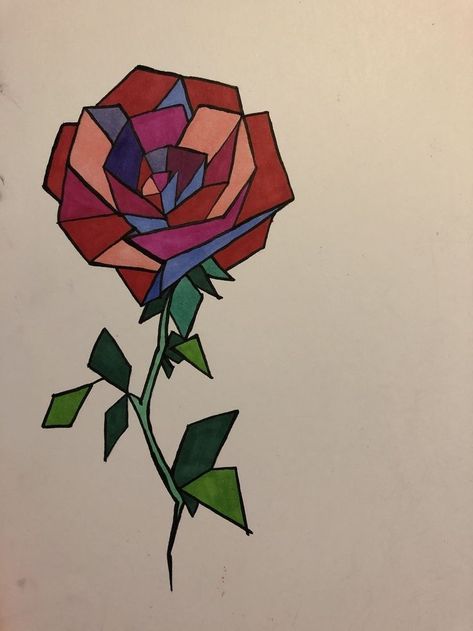 Drawing Ideas Heart, Art Small Canvas, Geometric Shapes Drawing, Geometric Art Animal, Traditional Tattoo Designs, Geometric Rose, Cubist Art, Triangle Art, Polygon Art