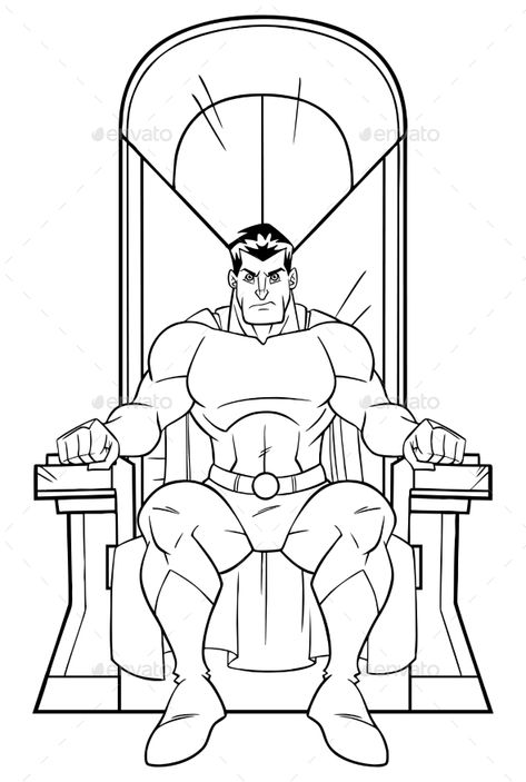 Superhero on Throne Line Art #Throne, #Superhero, #Art, #Line Character Sitting On Throne Reference, Throne Poses Drawing, Person Sitting On Throne Reference, King Sitting On Throne Drawing, King Sitting On Throne Pose, King Drawing Character Design, Sitting On Throne Reference, Throne Drawing Reference, Sitting On A Throne Reference