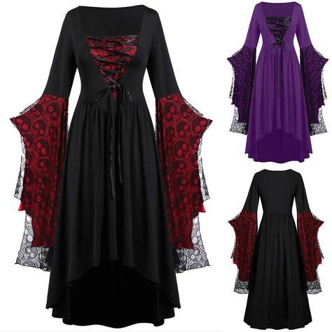 Gothic Ball Gown, Gothic Vampire Costume, Womens Medieval Dress, Bat Sleeves Dress, Ghost Dresses, Vampire Dress, Vampire Clothes, Plus Size Vintage Dresses, Witch Dress