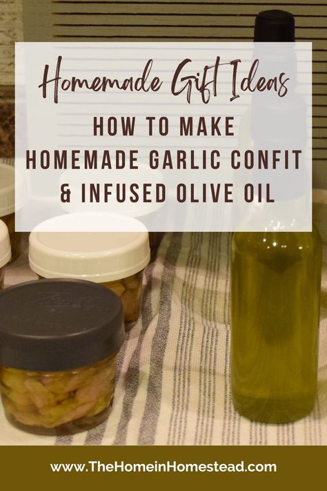 Homemade Garlic Confit in Jars and Garlic Infused Olive Oil in Bottles Garlic Gift Ideas, Infused Olive Oil Recipes, Garlic Oil Recipe, Olive Oil Gift, Roasting Garlic, Homemade Crumpets, Olive Oil Pizza, Confit Garlic, Herb Infused Olive Oil