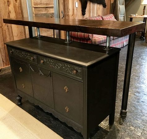 Dresser Bar Diy, Dresser To Bar, Dresser Into Bar, Cabin Garage, Pirate Bar, Building A Home Bar, Furniture Refurbishing, Dresser Bar, Rustic Entryway Table