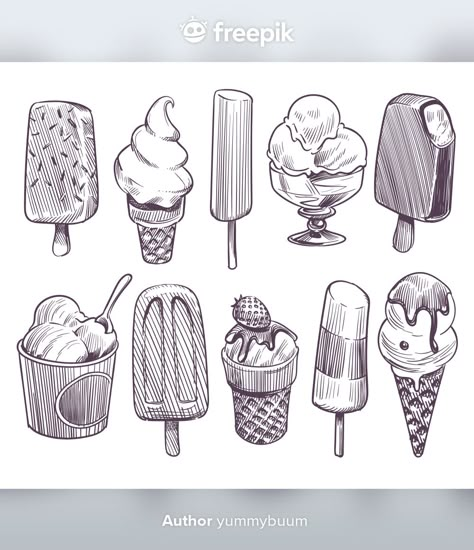 Ice Cream Sketch, Ice Cream Tattoo, Ice Cream Logo, Fruit Cream, Ice Cream Art, Food Sketch, Retro Vector, Vector Sketch, Chocolate Glaze