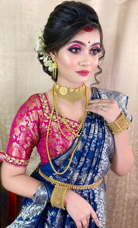 Bengali Hairstyle, Bengali Bride Reception Look, Indian Party Makeup, Bridal Makeup Pictures, Beautiful Makeup Ideas, Indian Makeup Looks, Instagram Class, Indian Bride Photography Poses, Indian Bride Makeup