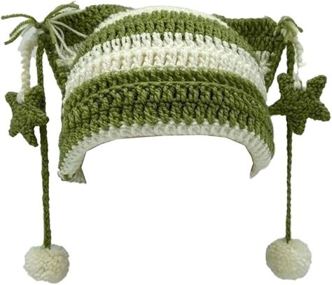 Cat Beanie Beanies Y2k Beanie Knit Hat Grunge Goth y2k Accessories Crochet Hats for Women (Black Green-A) at Amazon Women’s Clothing store Aesthetic Beanies, Crochet Cow Hat, Frog Hat Crochet, Crochet Hats For Women, Beanies Women, Y2k Beanie, Women Grunge, Crochet Animal Hats, Cow Hat