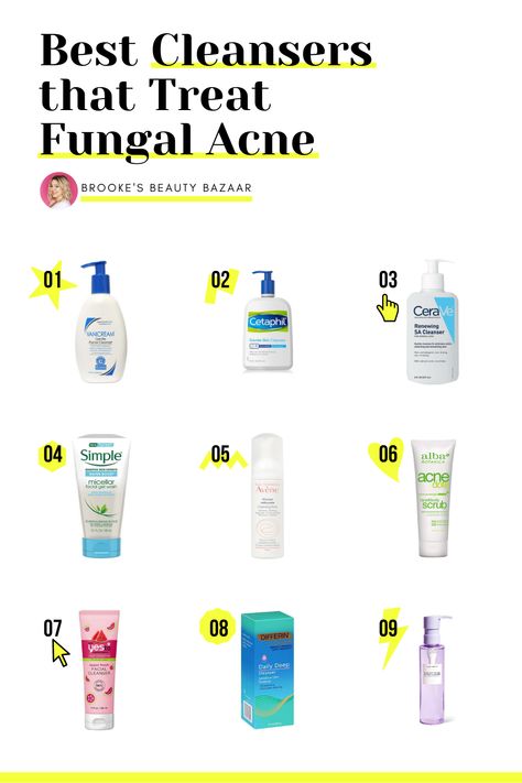 Could your acne be fungal acne? Fungal acne is caused by a fungus called malassezia furfur that occurs naturally on the skin. Just like bacteria that cause acne breakouts, this yeast can become overgrown and lead to closed comedones, papules, pustules, and tiny forehead bumps. If you have stubborn acne that won't go away no matter what you do, try one of these cleansers to treat fungal acne. Formulated with salicylilc acid to kill the yeast and bacteria that lead to breakouts. #fungalacne #acne Fungal Acne Vs Bacterial Acne, How To Treat Papules Acne, Fungal Acne Safe Moisturizer, How To Treat Fungal Acne, Fungal Acne Safe Products, Closed Comedones Skin Care, How To Get Rid Of Fungal Acne, Fungle Acne, Fungal Acne Skin Care Routine