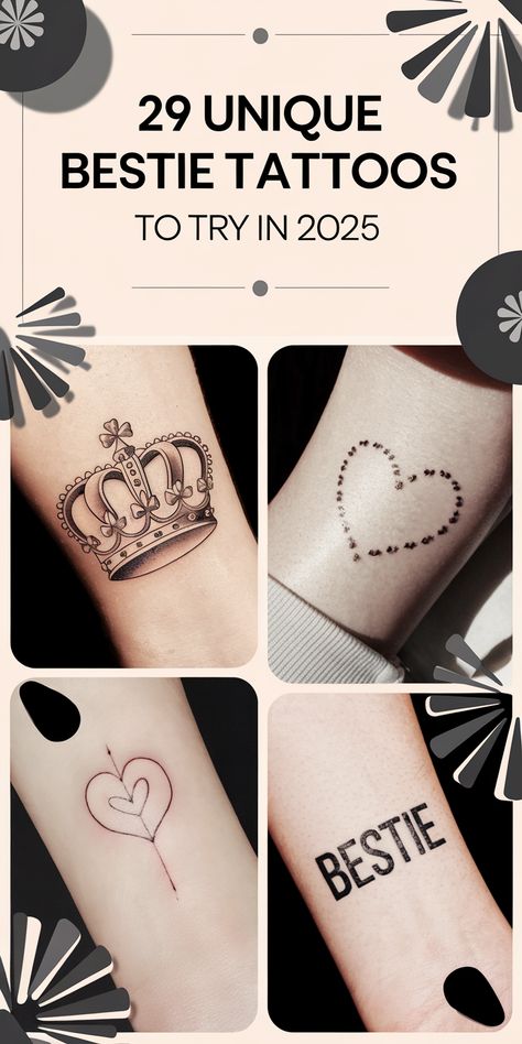 Make your bond permanent with 30 Unique Bestie Tattoo Ideas for 2025 – Small, Meaningful, Funny & Matching BFF Tattoos. Whether you and your best friend choose small aesthetic ink, music symbols, or meaningful words, these tattoos are designed to last a lifetime. Explore bff friendship tattoos, trio matching ink, or black and white minimalist designs that represent your special connection. Bestie Tattoo Ideas, Matching Bff Tattoos, Matching Bff, Trio Matching, Parent Tattoos, Moon Butterfly, Bestie Tattoo, Funny Matching, Bff Tattoos