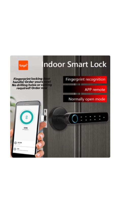 Finger print door lock! Great quality! No drilling required! Or cutting holes! Need a door knob? Buy this! Finger Print, Smart Lock, Drilling Holes, Door Handle, Fingerprint, Door Handles