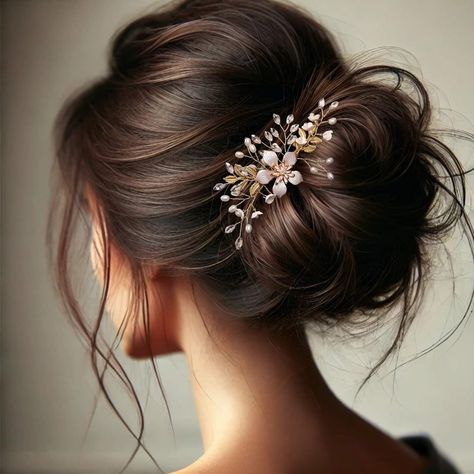 Elevate your wedding day look with our Romantic Wedding Hair Comb with Flowers. Meticulously crafted, this elegant piece combines delicate flowers and leaves with shimmering pearls and rhinestones, all gracefully set on a soft alloy wire. Available in silver, gold, and rose gold, it seamlessly complements any bridal ensemble. Measuring about 5 by 2.75 inches, this hair comb adds a touch of timeless beauty and sophistication to your special day. Beyond weddings, this versatile headdress is perfec Wedding Hair Updo Elegant, Rose Gold Bridal Hair Piece, Wedding Hairdo, Wedding Hair Ideas, Pearl Hair Comb Wedding, Pearl Wedding Hair, Gorgeous Images, Floral Wedding Hair, Random Products