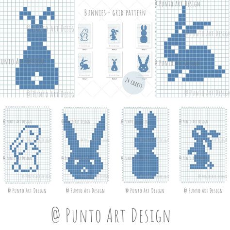 Bunny Design Chart ⋆ Free Grid Pattern ⋆ Punto Art Design Graphghan Patterns, C2c Graphgan, Fair Isle Crochet, Fair Isle Chart, Crochet Graphs, Grid Patterns, Intarsia Knitting, Baby Mobiles, Mosaic Crochet