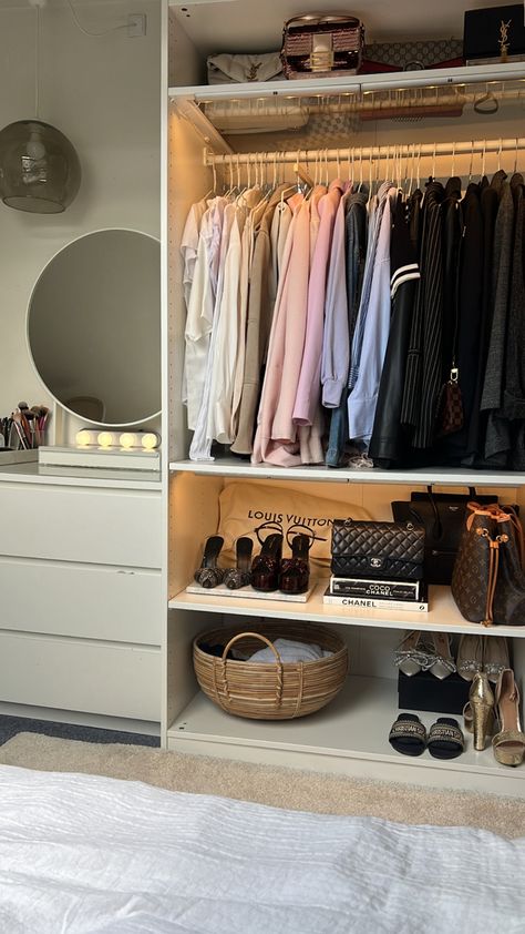 closet, organisation, closet organisation Organised Room Bedrooms, Room Organisation Aesthetic, Cute Closet Aesthetic, Closet Full Of Clothes Aesthetic, Ikea Wardrobe Organisation, Clean Closet Aesthetic, Dream Wardrobe Aesthetic, Organised Closet, Organised Bedroom