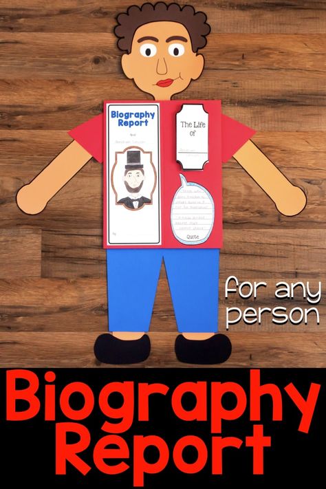 Biography Research Report for Any Person Book Report First Grade, Biography Lapbook, Biography Report Template, Character Traits Graphic Organizer, Biography Book Report, Paper Person, Biography Report, Biography Projects, Intransitive Verb