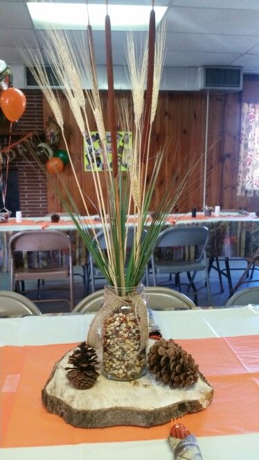 Ducks Unlimited Banquet Decor, Arrangements With Cattails, Cat Tail Decorations, Cat Tail Centerpieces, Cat Tail Wedding Decor, Hunting Table Decor, Deer Party Decorations, Wild Game Dinner Decorations, Mallard Duck Baby Shower Ideas