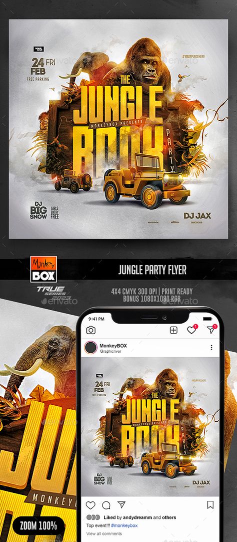 Jungle Party Flyer Jungle Font, Jungle Book Party, Jungle Party, Event Flyers, Book Party, Party Flyer, Tiki Bar, Graphic Design Art, Flyer Template