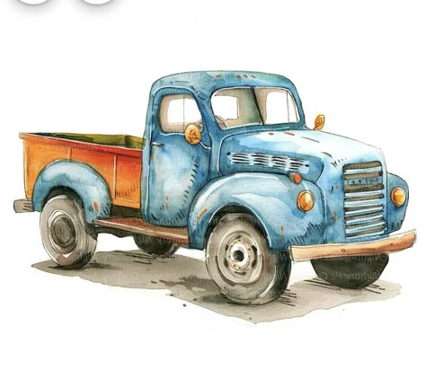 How To Draw A Truck, Old Truck Drawings, Blue Pickup Truck, Sticker Images, Truck Drawing, Country Trucks, Cartoon Cars, Old Truck, Antique Trucks