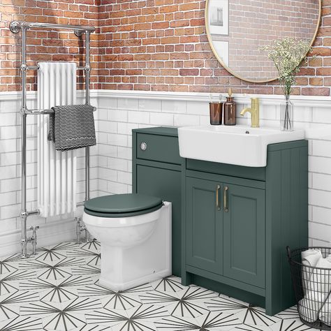 Downstairs Toilet Ideas: 14 Designs for a Stylish Space - Homes and Antiques Recessed Vanity, Toilet And Sink Unit, Sink Vanity Unit, Blue Vanity, Toilet Sink, Sink Units, Downstairs Toilet, Small Toilet, Bathroom Suites