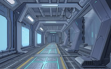 Final Space Concept Art, Spaceship Hallway, Spaceship Interior Design, Spaceship Interior Concept Art, Spaceship Room, Sci Fi Hallway, Lego Architecture Building, Scifi Corridor, Space Station Interior