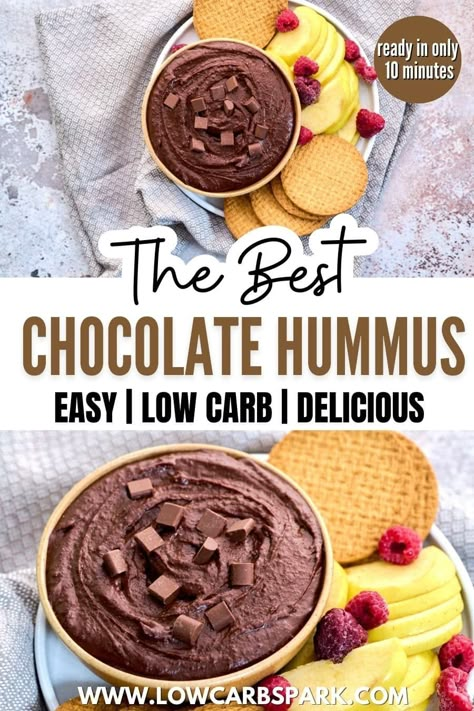 Learn how to make the creamiest and most delicious snack you have tried. Loaded with delicious chocolatey flavor, this chocolate hummus will satisfy any sweet tooth more healthily.rn Chickpea Recipe, Easy Healthy Desserts, Chocolate Hummus, Chocolate Deserts, Dessert Hummus, Autoimmune Recipes, Gluten Free Sides, Gluten Free Sides Dishes, Sides Dishes