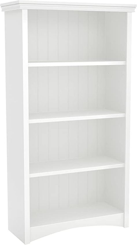 Amazon.com: SSouth Shore Artwork 4-Shelf Bookcase Pure White, Coastal : Home & Kitchen Modern Contemporary Home Office, Horizontal Bookcase, Bookcase White, Ikea Bookcase, 4 Shelf Bookcase, Storage Bookcase, Bookcases For Sale, White Bookcase, Shelf Bookcase