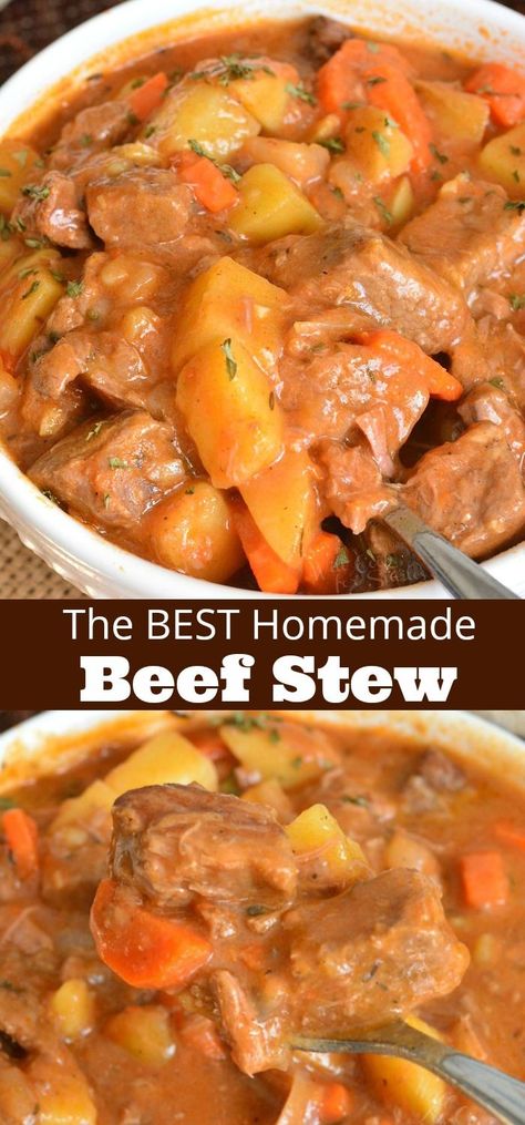 Beef Stew is a classic comforting dish that's packed with tender beef, onions, carrots, potatoes, and delicious thick broth. #beef #dinner #stew #beefstew #homemade Thick Beef Stew, Crockpot Recipes Beef Stew, Easy Beef Stew, Hearty Beef Stew, Carrots Potatoes, Homemade Beef Stew, Beef Stew Crockpot, Slow Cooker Beef Stew, Crockpot Recipes Beef