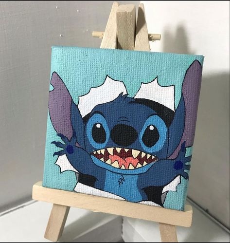 Stitch Canvas Painting Ideas, Disney Cartoon Paintings, Lilo And Stitch Painting Easy, Simple Disney Paintings, Lilo And Stitch Painting, Disney Paintings Easy, Disney Canvas Paintings, Halloween Canvas Art, Sunset Canvas Painting