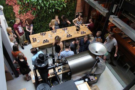 Roastery Coffee Shop, Coffee Cupping Tasting, Coffee Cupping Lab, Roastery Coffee, Coffee Roasting Room, Communal Coffee, Coffee Lab, Coffee Roastery, Coffee Cubes