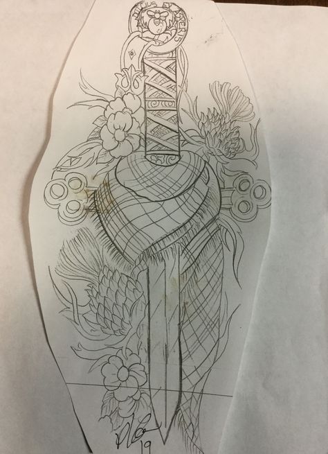 Feminine Scottish Tattoo, Scottish Knife Tattoo, Scotland Flag Tattoo Ideas, Scottish Dirk Tattoo, Scottish Claymore Tattoo, Scottish Tattoos Men, Outlander Tattoos Ideas, Scottish Tattoos For Women, Ancestry Tattoo