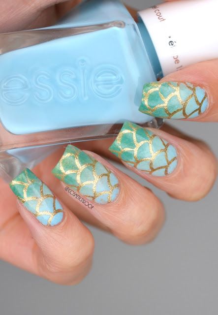 Nails Mermaid, Gradient Nail Art, Mermaid Nail Art, Essie Gel, Mermaid Nails, Creative Nail Designs, Skincare And Makeup, Japanese Nails, Mermaid Theme