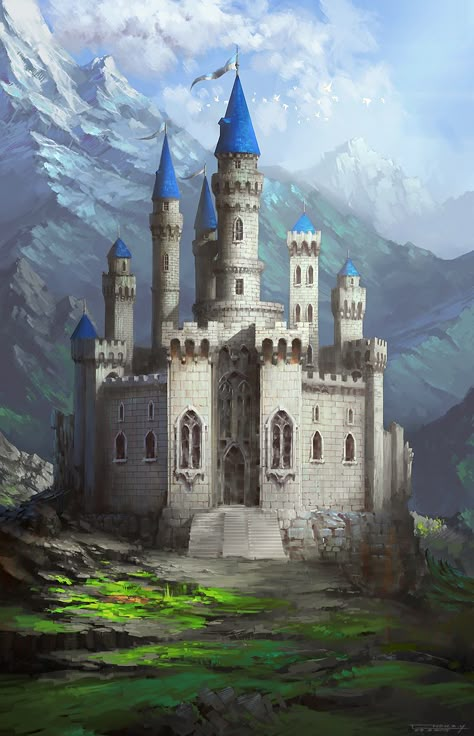 Dnd Castle | Castle by bluerainCZ hidden fortress mountains landscape ... Castle Reference Photo, Fortress Art Fantasy Castle, Medieval Castle Concept Art, Fantasy Mountain Castle, Dnd Castle, Castle On A Mountain, Castle Concept, Castle On A Cliff Fantasy Art, Simple Castle