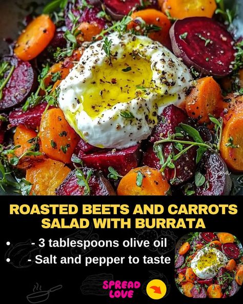 Roasted Beets and Carrots Salad with Burrata Roasted Beets And Vegetables, Roasted Beets And Carrots Salad With Burrata, Roasted Beet And Burrata Salad, Roasted Beets And Carrots With Burrata, Fall Beet Recipe, Beet And Burrata Salad, Roasted Beet Salad With Goat Cheese, Beet Recipes Dinner, Beets Appetizer