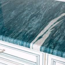 Teal Countertops, Turquoise Countertops, Blue Kitchen Countertops, Blue Quartz Countertops, Florida Lanai, Blue Countertops, Beachy Kitchens, Turquoise Cabinets, Kitchen With An Island