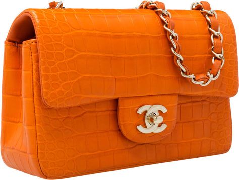 Chanel Matte Orange Crocodile Flap Bag with Gold Hardware Handbags Chanel, Leather Bicycle, Orange Purse, Orange Handbag, Bag Chanel, Hot Bags, Chanel Chanel, Diy Handbag, Chanel Purse