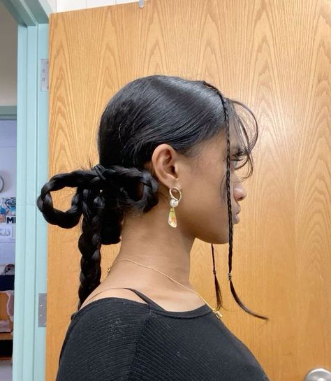 Long Bow Hairstyle, Unique Slick Back Hairstyles, Bows In Braids, Braided Hairstyles 2024, Braid Bun Hairstyles, Hairstyles Bows, Bow Braids, The Big Chop, Bow Braid