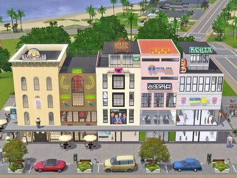 Sims 4 Mall, Minecraft Museum, Strip Mall, Sims Building, Minecraft Inspo, City Model, Sunset Strip, Gaming Tech, Minecraft Architecture