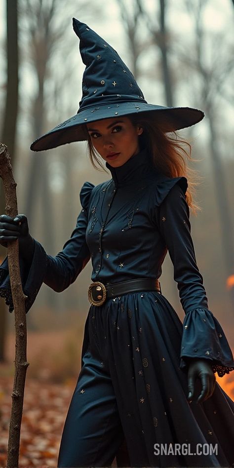 Roxanne dressed in a witch costume holding a stick in front of a fire in the woods with a hat on. Crafts, Roxanne. Beautiful fantasy.Follow us and visit our site for more amazing content! #funny #costume #fire #witch #weird #Crafts #photo #digitalart #AI #dressed #holding #graphic #woods #amazing #illustration Alchemist Witch, Fire In The Woods, Weird Crafts, A Witch Costume, The Mists Of Avalon, Female Wizard, Fire Witch, Mists Of Avalon, Fantasy Craft