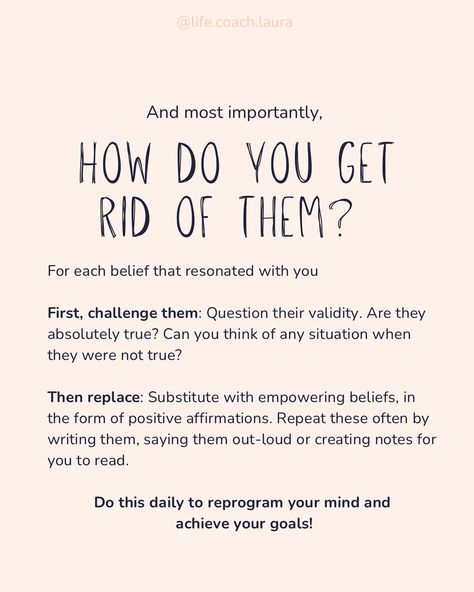 Did any of these struck a cord? 🫣 Conquering your limiting beliefs is not a one and done task. The more in tune you are with yourself the more you’ll identify. The first step is to identify they are there in the first place. 🫶Share this with someone who might be struggling to pinpoint what’s holding them back. 👋If you’ve tried to work on these on your own and need some support to get rid of them DM me or comment READY and I’ll share the link for a FREE call with me. The following are... In Tune With Yourself, One And Done, Limiting Beliefs, First Place, Achieve Your Goals, Out Loud, First Step, Dm Me, Positive Affirmations