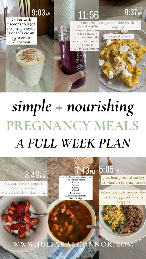 A FULL WEEK OF PREGNANCY MEALS Healthy Meals For First Trimester, Second Trimester Snacks, Best Meals While Pregnant, Easy Dinner Recipes Pregnant, Healthy Pregnant Meals, Best Recipes For Pregnant Women, 2nd Trimester Recipes, What To Eat When Trying To Conceive, Health Pregnancy Meals