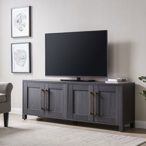 Mercury Row® Ruggles 68'' Media Console & Reviews | Wayfair Gray Tv Console, 75” Tv Stand, Tv Consoles, Grey Tv Stand, Cabinet Door Handles, Media Storage, Tv Stands And Entertainment Centers, Modern Tv Stand, Modern Tv