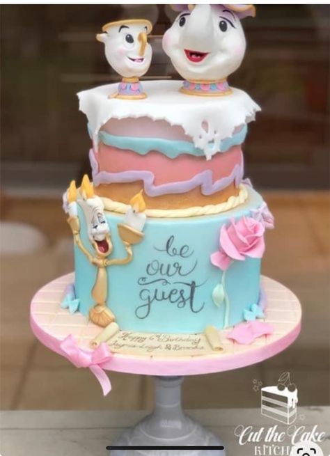 Beauty And The Beast Cake Birthdays, Beauty And The Beast Cake, Mrs Potts And Chip, Cake For Two, Belle Birthday Party, Children Cake, Beauty And Beast Birthday, Belle Cake, Disney Desserts