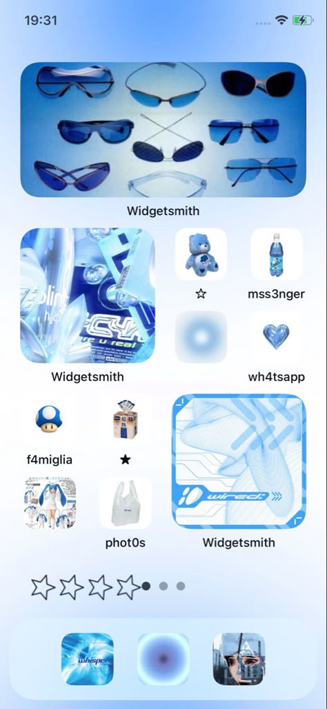 Cybercore Phone Layout, Y2k Ios 16 Wallpaper, New Jeans Ios Layout, Ios 16 Home Screen Ideas Blue, 2000s Homescreen, Blue Homescreen Ideas, Blue Ios 16 Homescreen, Blue Ios 16, Blue Ios Layout