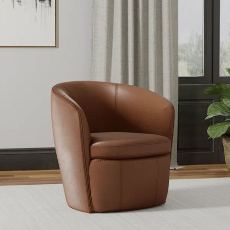 Azurdee Top Grain 100% Genuine Italian Leather Swivel Barrel Chair Barrel Chairs, Modern Swivel Chair, Swivel Club Chairs, Leather Swivel Chair, Swivel Barrel Chair, Decorative Stitching, Stylish Living Room, Cozy Reading Nook, Cozy Reading