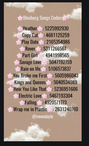 Bloxburg Sound Codes 2023, Roblox Ribbon Code, Bloxburg Song Codes 2023, Bloxburg Song Codes, Bloxburg Chores Decal Codes, Bloxburg Outfit Codes Summer, Id Brookhaven, Slumber Party Decorations, Dance Moms Outfits