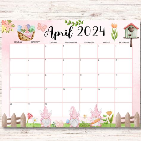 April Calander 2023 Design, Cute April Calendar 2024, April 2024 Calendar, April Calendar 2024, April Calendar Ideas, Spring Calendar, Calendar April, Fillable Calendar, April Calendar