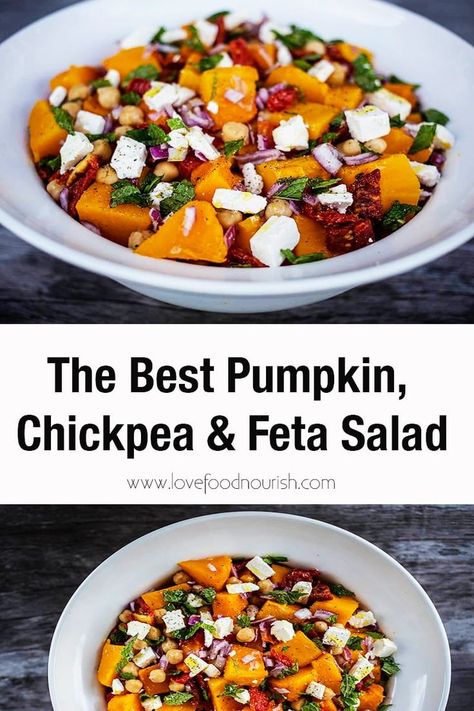 Sundried Tomato Salad, Pumpkin And Feta Salad, Pumpkin Chickpea, Pumpkin Feta, Paleo Pumpkin Recipes, Roast Pumpkin Salad, Pumpkin Recipes Dinner, Gluten Free Pumpkin Recipes, Salad With Chickpeas